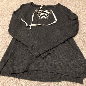 Gray lace up sweater
